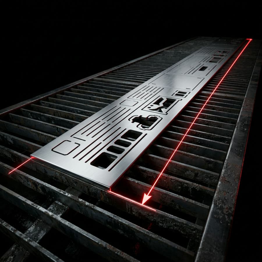 Rendering 3D di un pannello di grande formato sul piano di taglio